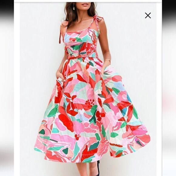 Jessie Zhao Grace Floral Cotton Sleeveless Midi Dress - Picture 12 of 12